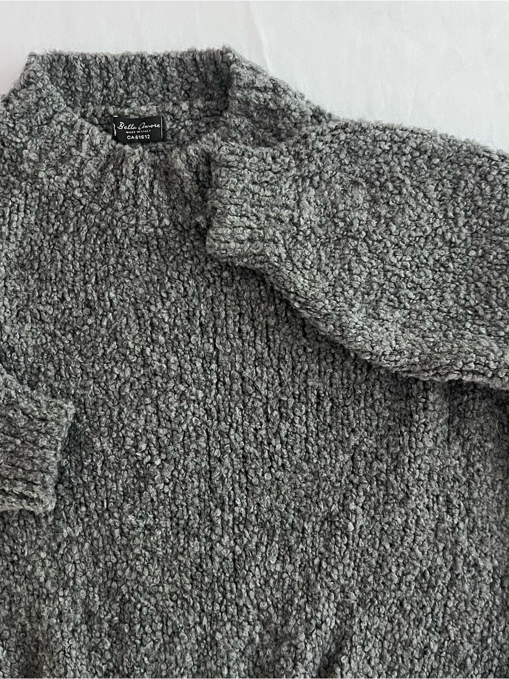 Bella Amore Cozy Gray Bouclé Crewneck Sweater